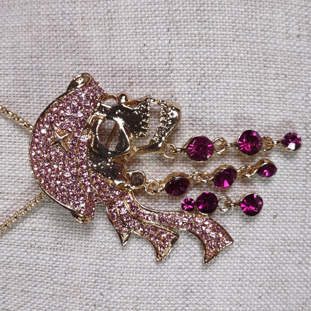 Crystal Embellished "The Captain" Pirate Skull Pendant Necklace/Brooch